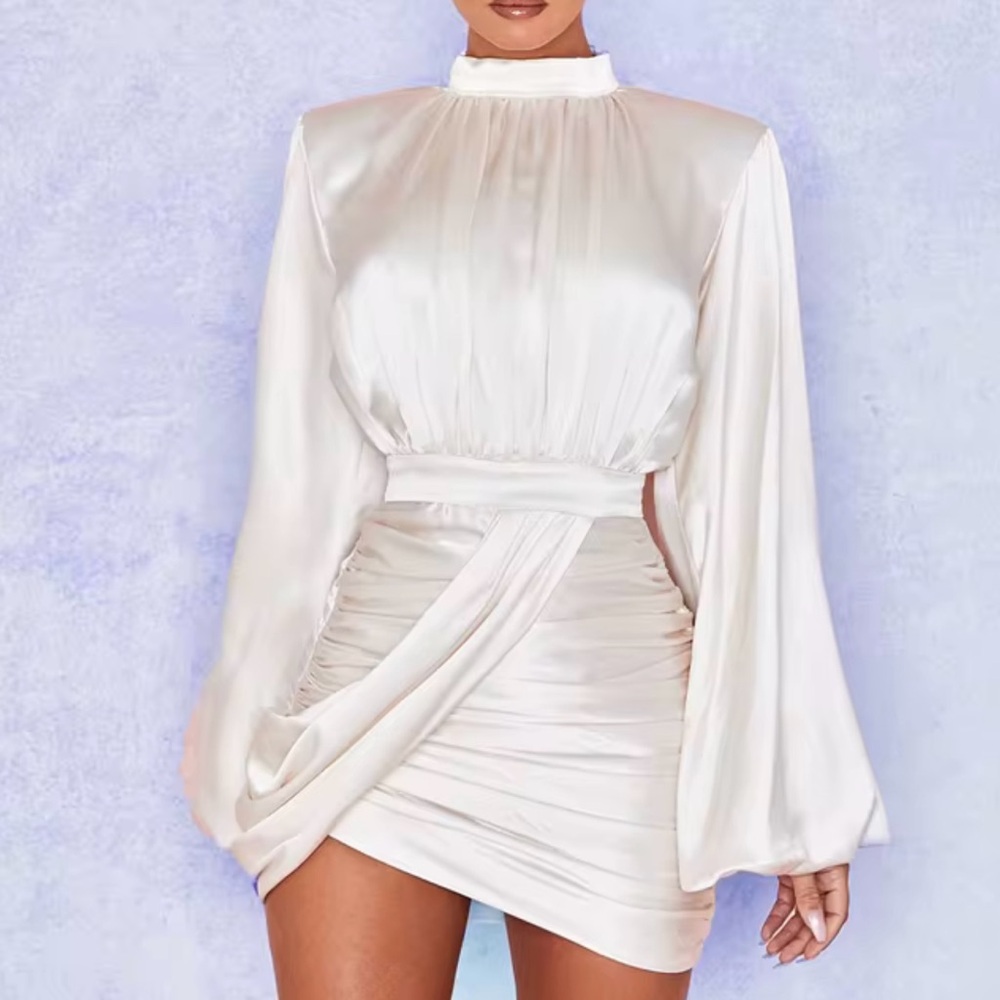 Elegant White Satin Dress house of cb